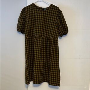Plaid Baby Doll Dress - Black and Brown